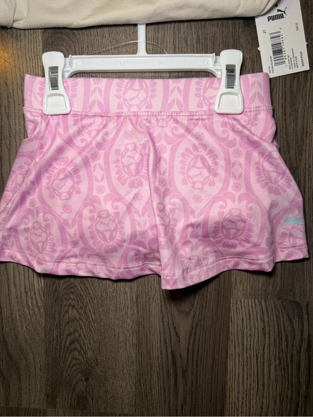 Puma Cream Top with Pink Logo & Pink Patterned Shorts Kids Pajama Set